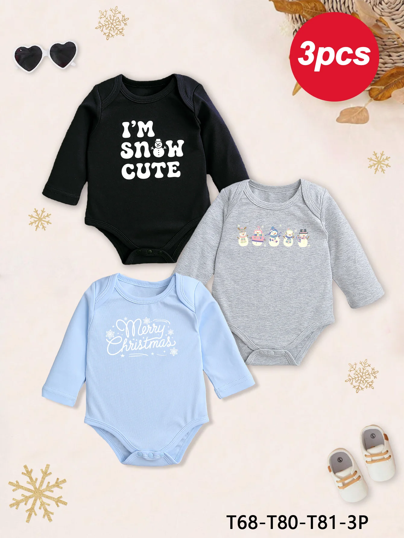 

3PCS Autumn and winter cute baby boy cotton long-sleeved triangle hoodie with Merry Christmas English letters printed