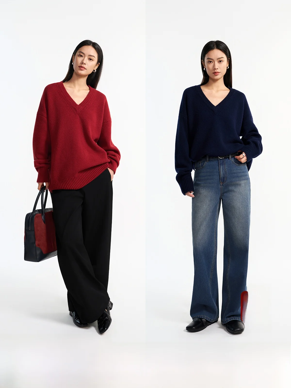 

Heavyweight V-Ne 00% Merino Wool Knitwear Loose Simple Lazy Feeling Sweater in Tee Colors Spring Commute Sle Fem Fa...