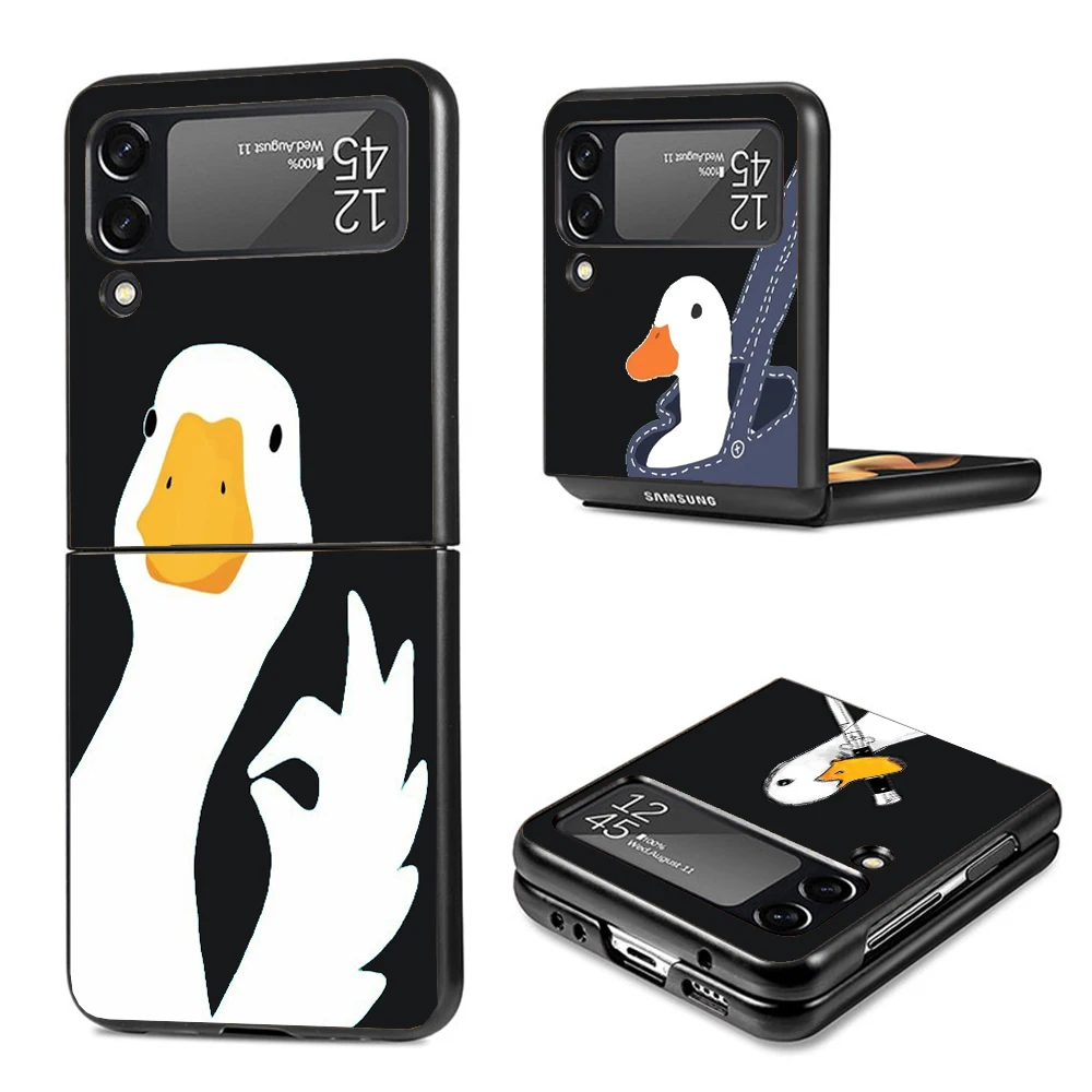 Cartoon Duck Goose Game Phone Case For Samsung Galaxy Z Flip3 Flip4 Flip5 Flip6 PC Shell For Z Flip 3 4 5 6 Hard Folding Art Cov