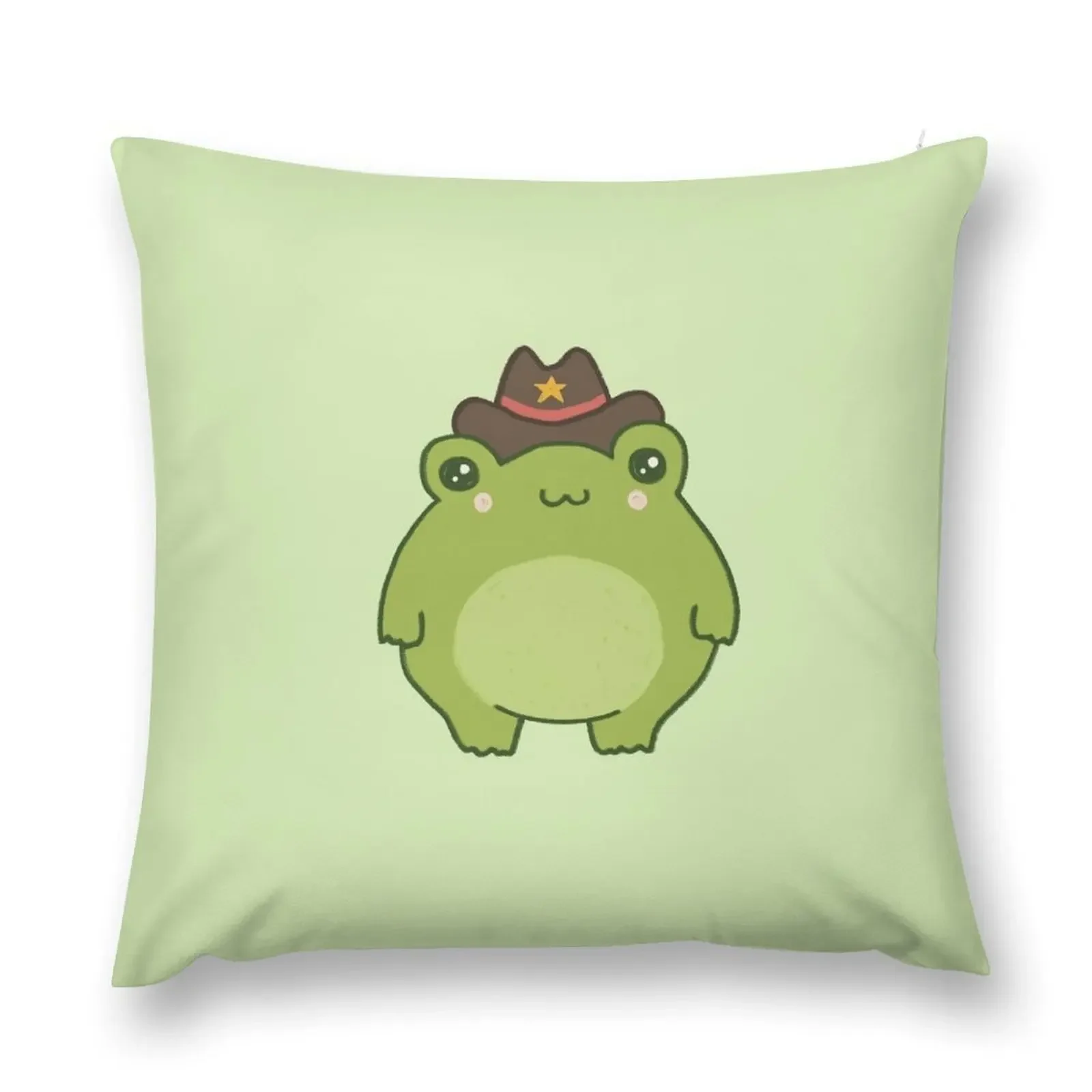 Cute Sheriff Frog with Cowboy Hat: Kawaii Cottagecore Aesthetic, Perfect for Teen, Pastel Chubby Cowgirl and Wester Throw Pillow