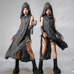 Girls Hip Hop Crop Long Hoodie Tank Top Oversleeve Black Shorts Clothes Kids Streetwear Children Street Dance Stage Costumes