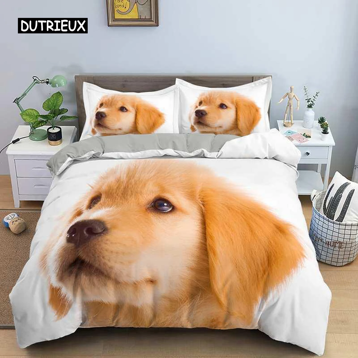 

Dog Duvet Cover Set Golden Retriever Queen Size Bedding Set for Boys Girls Microfiber 3D Pet Themed Animal Funny Dog Quilt Cover