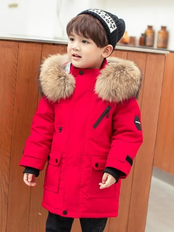 Winterwarme Daunenjacke für Kleinkinder, die laufen lernen, mit Kapuze, Jungen- und Mädchenbekleidung, Outdoor-Jacke mit dickem Wollkragen – Detail 16