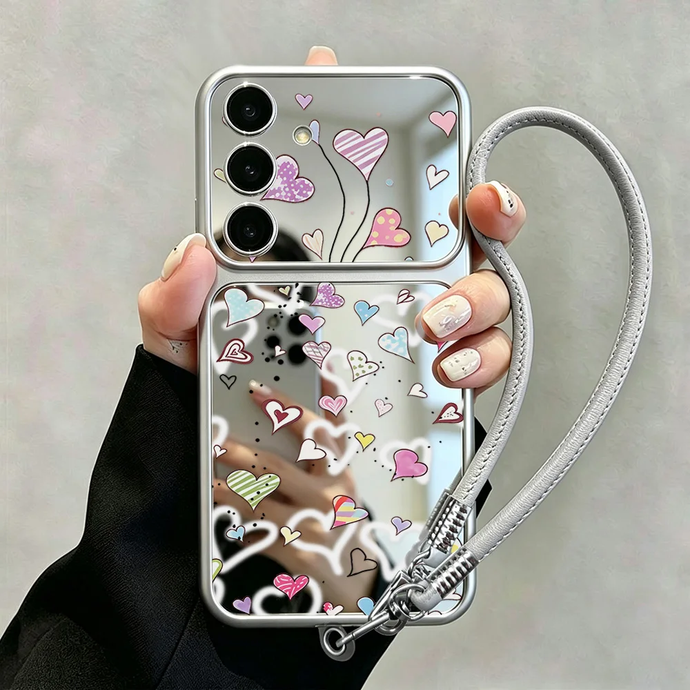 Make-up-Spiegelhülle für Samsung A57 5G A56 A17 S26 Ultra S25 FE A55 A16 A54 A53 A37 A36 A35 A07 A06 A26 S24 S23 Love Heart Cover