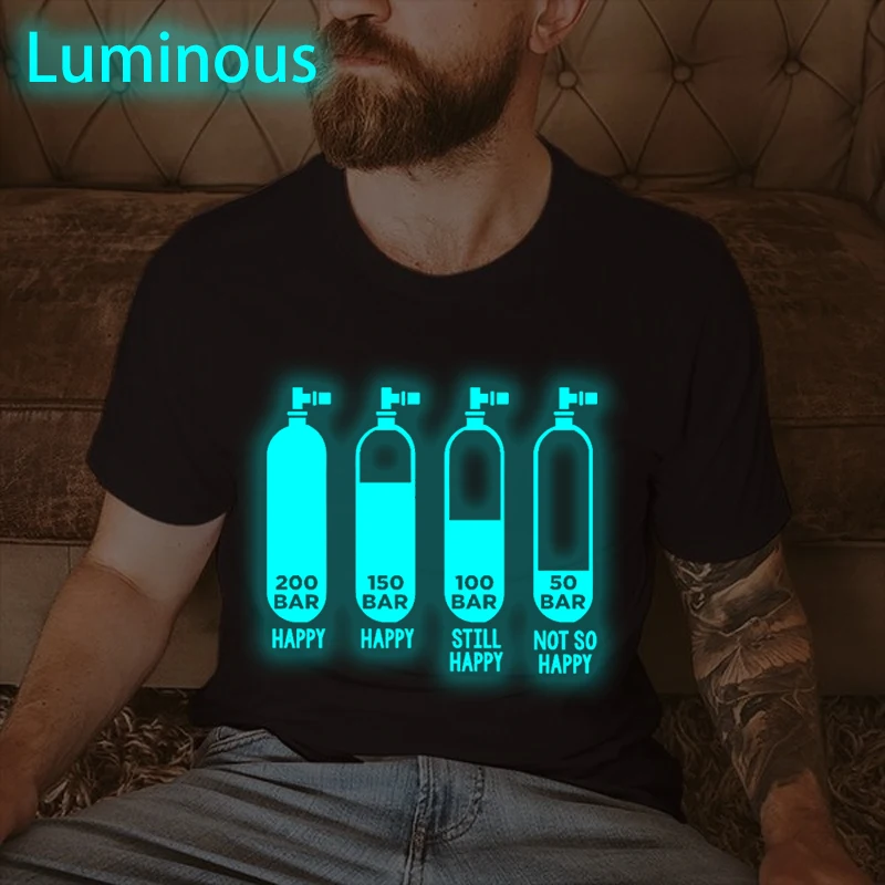 

2026 Funny Diver 200 Bar Pattern Print T Shirt Men's Luminous Style Summer Casual Top Short Sleeve Classic Scuba Diving T-shirts
