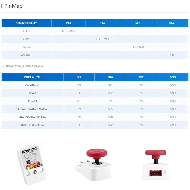 AAAEL-Joystick2 Unit Hall Effect Joystick Built-In STM32 STM32G030 I2C Communication RGB LED