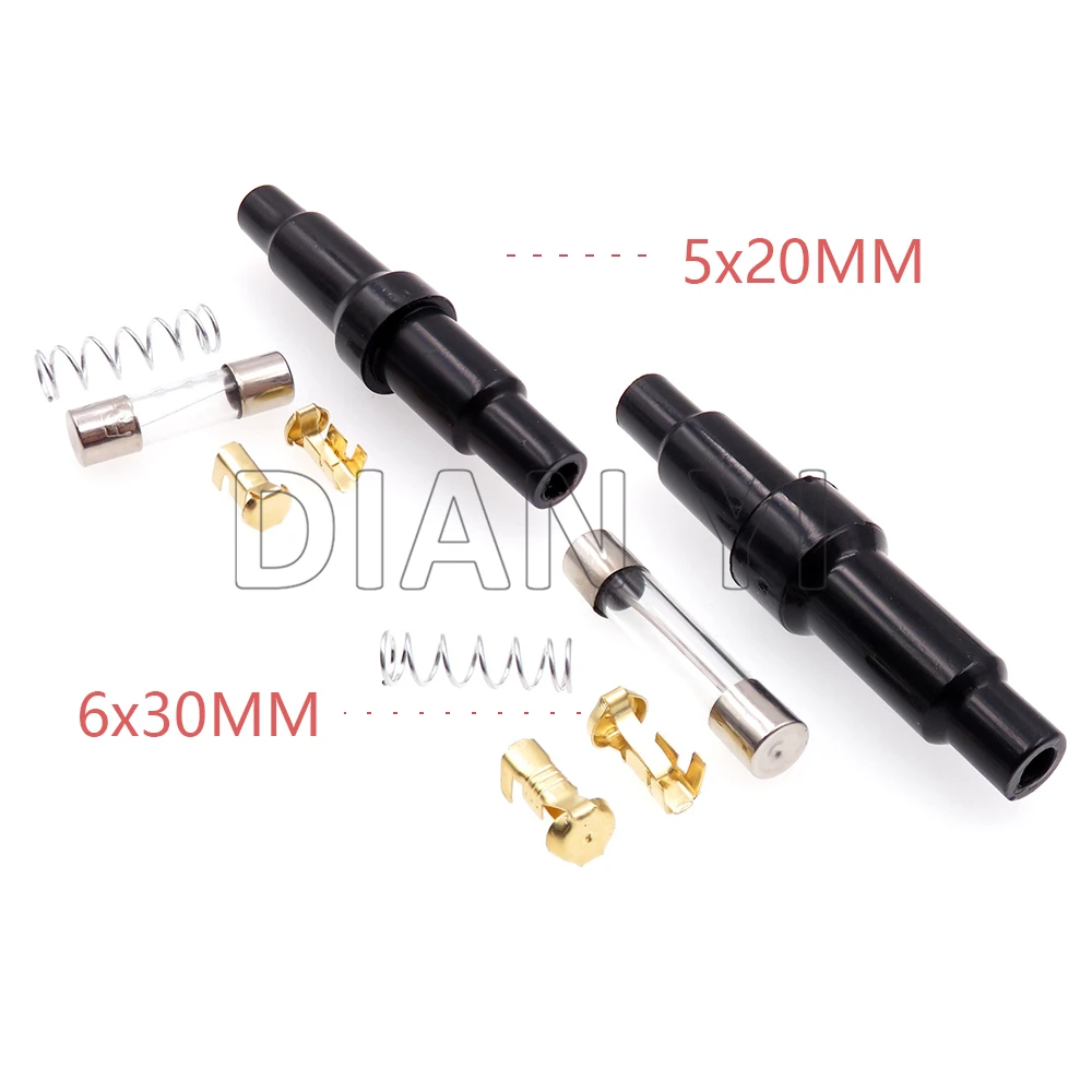 1 Set 6*30mm Black Glass Tube Fuse Holder Plastic Housing Fuses Casings AC Assembly 5*20mm 5x20mm Screw Type Fuse Box 6x30mm