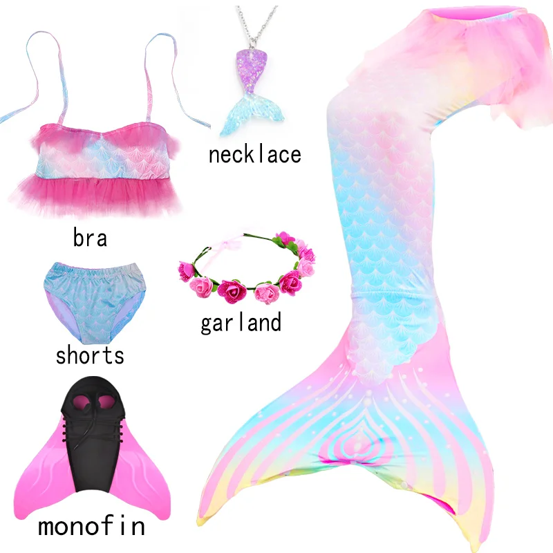 

Halloween Mermaid Tail for Swimming Mermaid Dress 6pcs Costume Cosplay Christmas Gift Fantasy Swimsuit with Garland Necklace