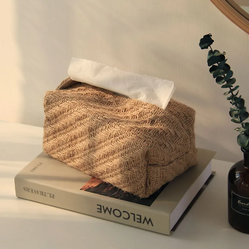 Japanese Cotton and Linen Tissue Box,Simple Creative Home Paper Box, Household Living Room Dining Table Tissue Box Paper Storage