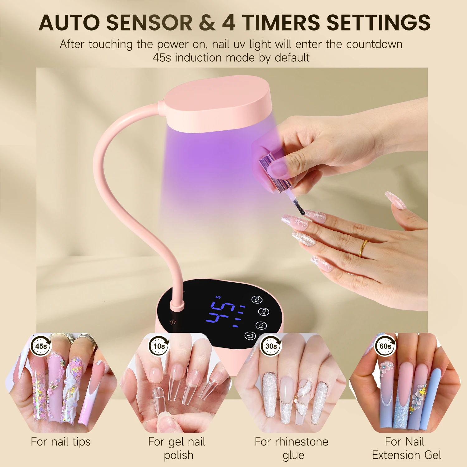 الأشعة فوق البنفسجية مسمار مصباح معقوفة صغيرة الأشعة فوق البنفسجية ضوء هلام الأظافر المحمولة 36 واط قابلة للشحن LED السيارات الاستشعار مجفف الأظافر لصالون المنزل DIY بها بنفسك استخدام