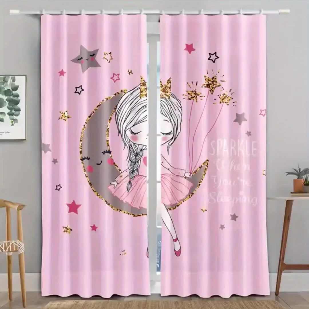 2pcs New Modern Girl Rainbow Unicorn 3D Digital Printed Curtain Rod Pocket Curtains For Princess Bedroom Office Home Decor