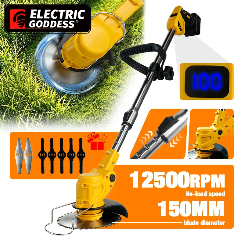 Electric Goddess Cordless Electric Lawn Mower 12500RPM Grass Trimmer Cutter Garden Tool For Dewalt 20V Battery Pin