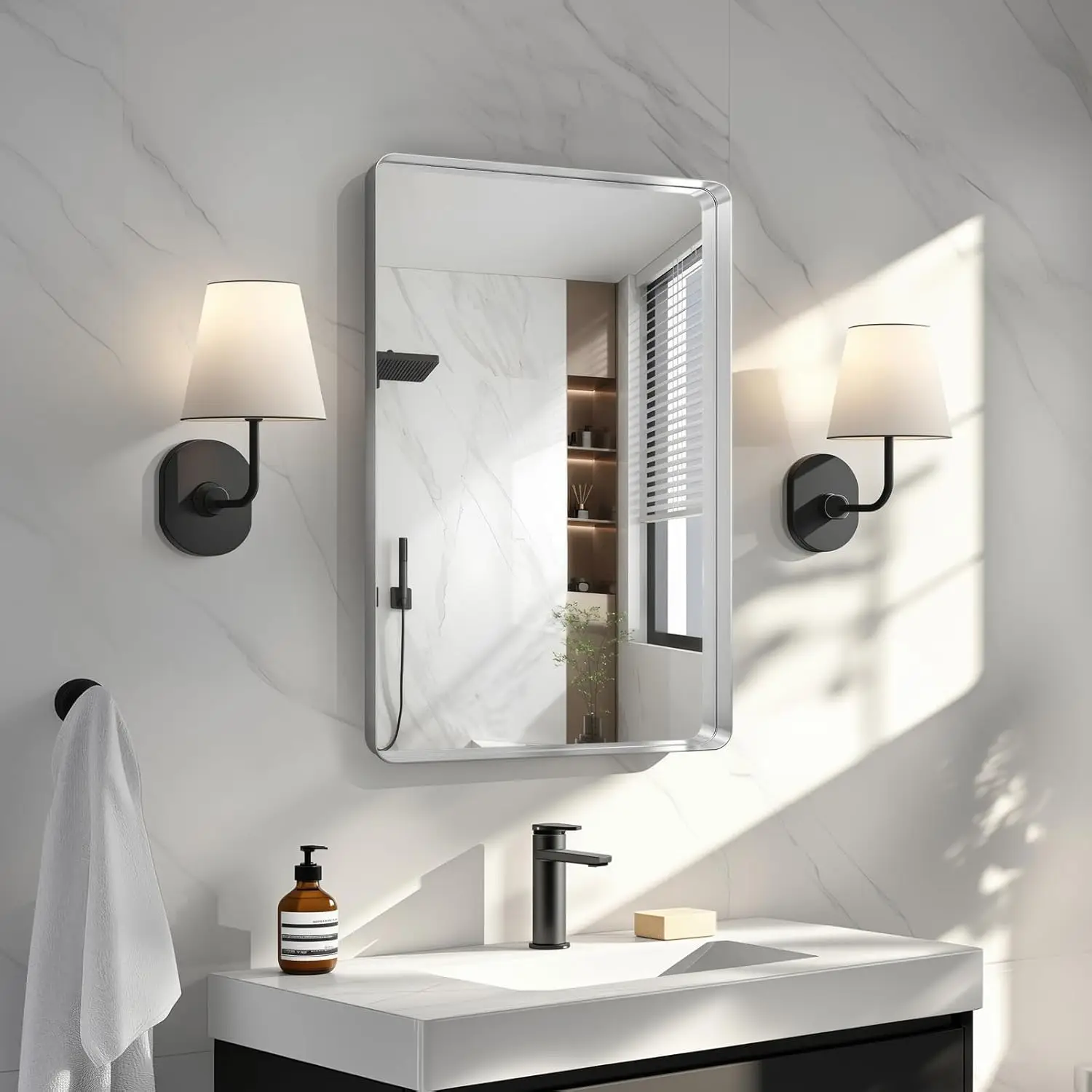 

30x20" Farmhouse Rectangle Bathroom Vanity Mirror, Aluminum Frame, Anti-Rust, HD Reflection, Shatter-Proof Wall Mounted