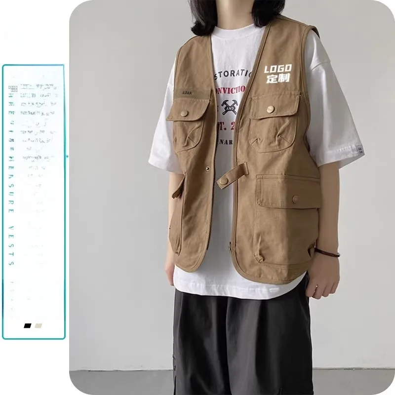 

Retro Japanese Functional Workwear Stand Collar Vest Unisex Summer American Color Loose Versatile Trendy Outerwear
