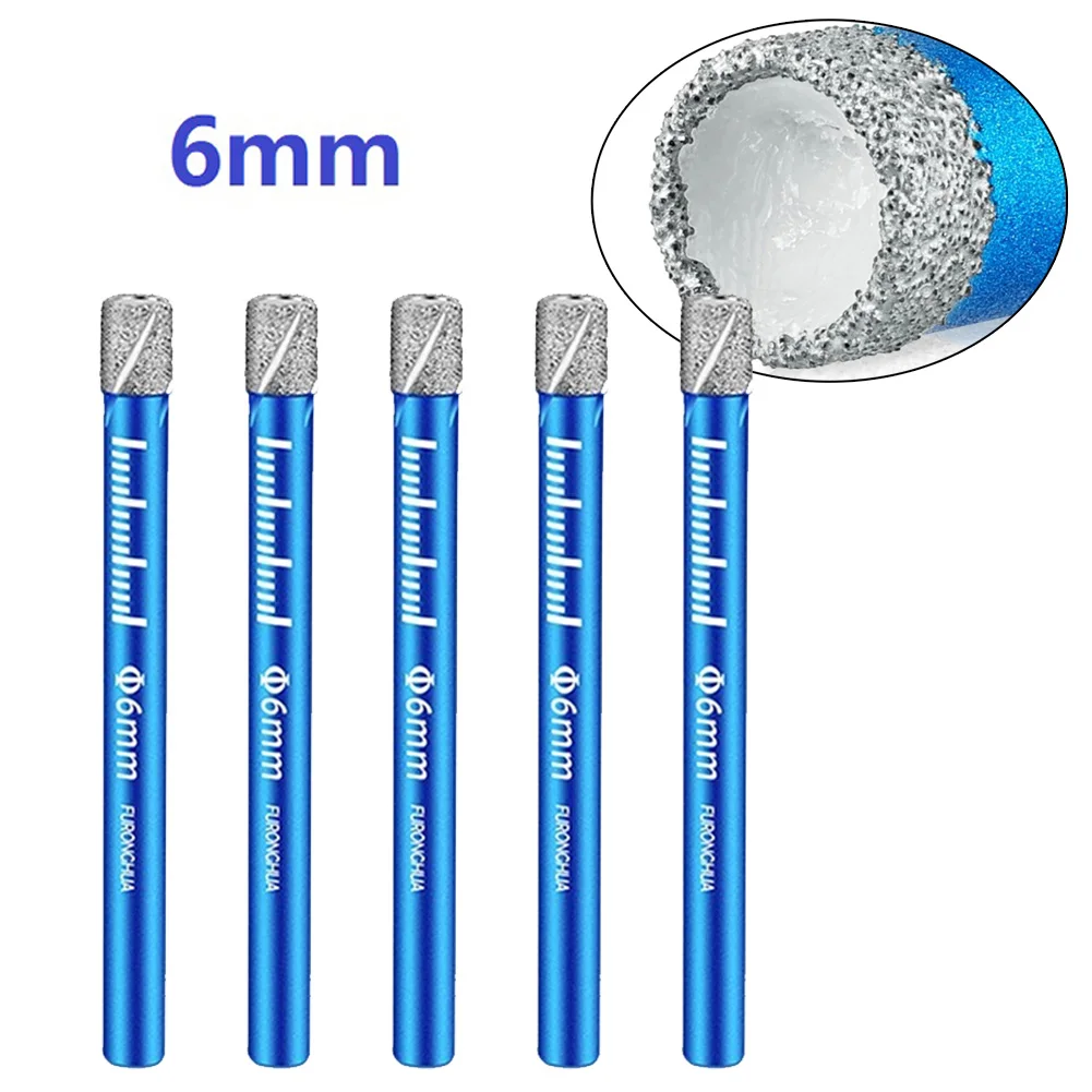 

5pcs 6mm Diamond Coated Drill Bit Set Round Shank Drill Bits For Glass Marble Granite Ceramic Masonry Glass Drilling Hole Saw