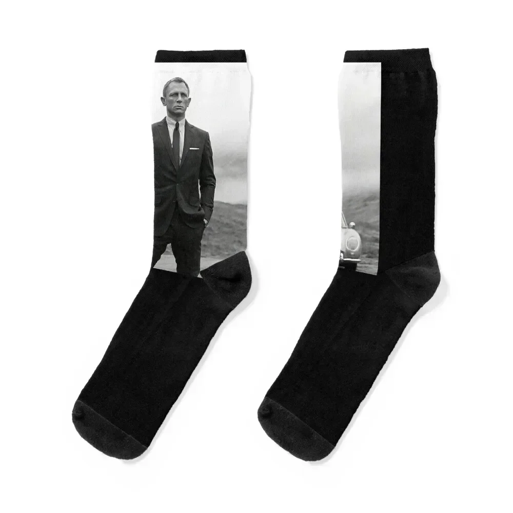 

Daniel Craig, Black and White, Vintage Art Classic Socks Stockings man floral christmass gift Socks Women's Men's