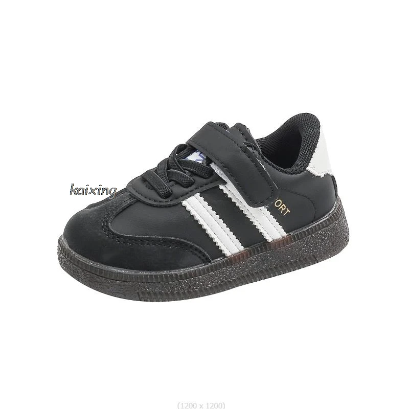 Sepatu kets anak kulit PU atas anak laki-laki perempuan, sepatu Sneakers kasual sol anti licin musim semi musim gugur 3 warna