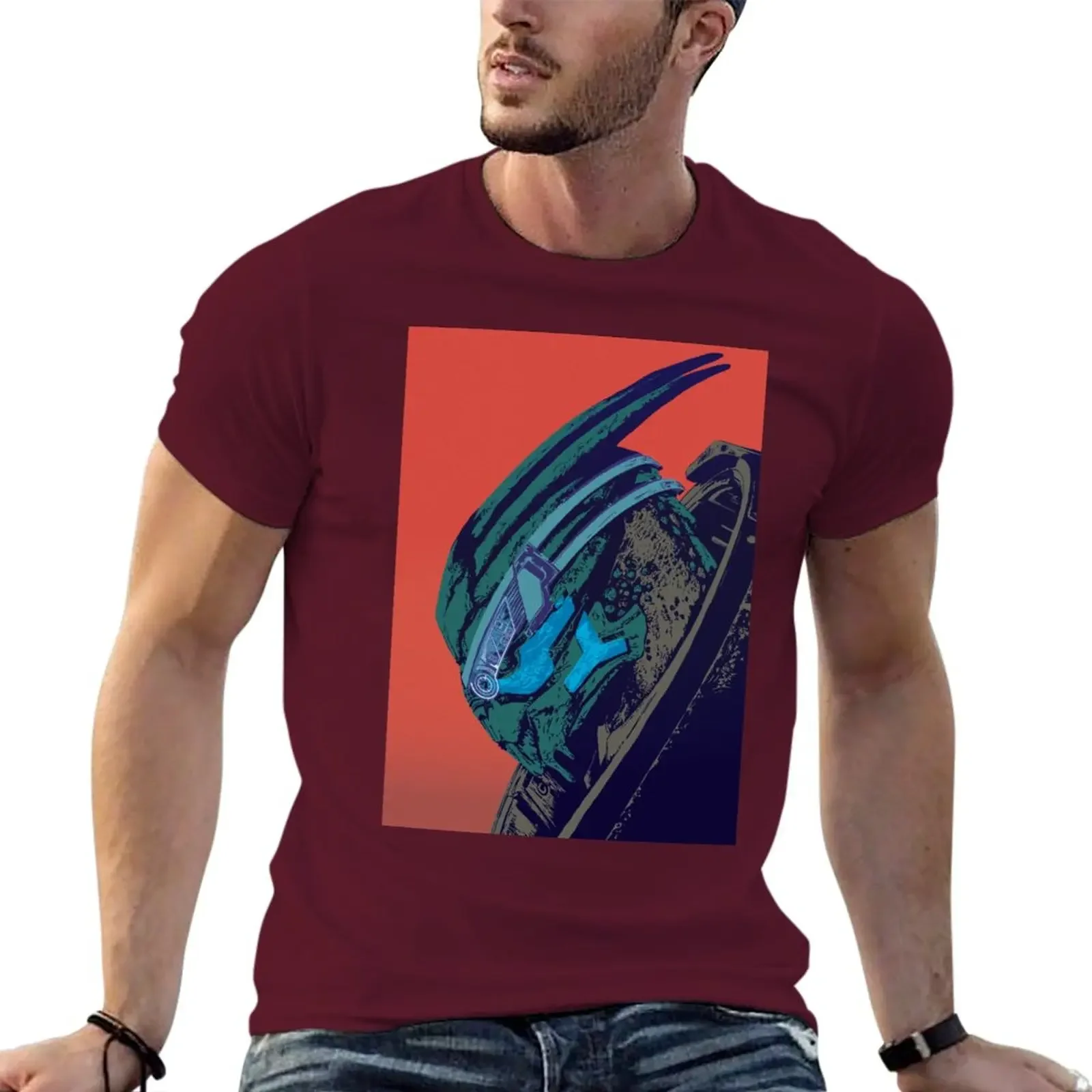 Anime clothes sports fan t-shirts designer men New Garrus Vakarian from Mass Effect pop art inspired portrait T-Shirt FUNNY tops