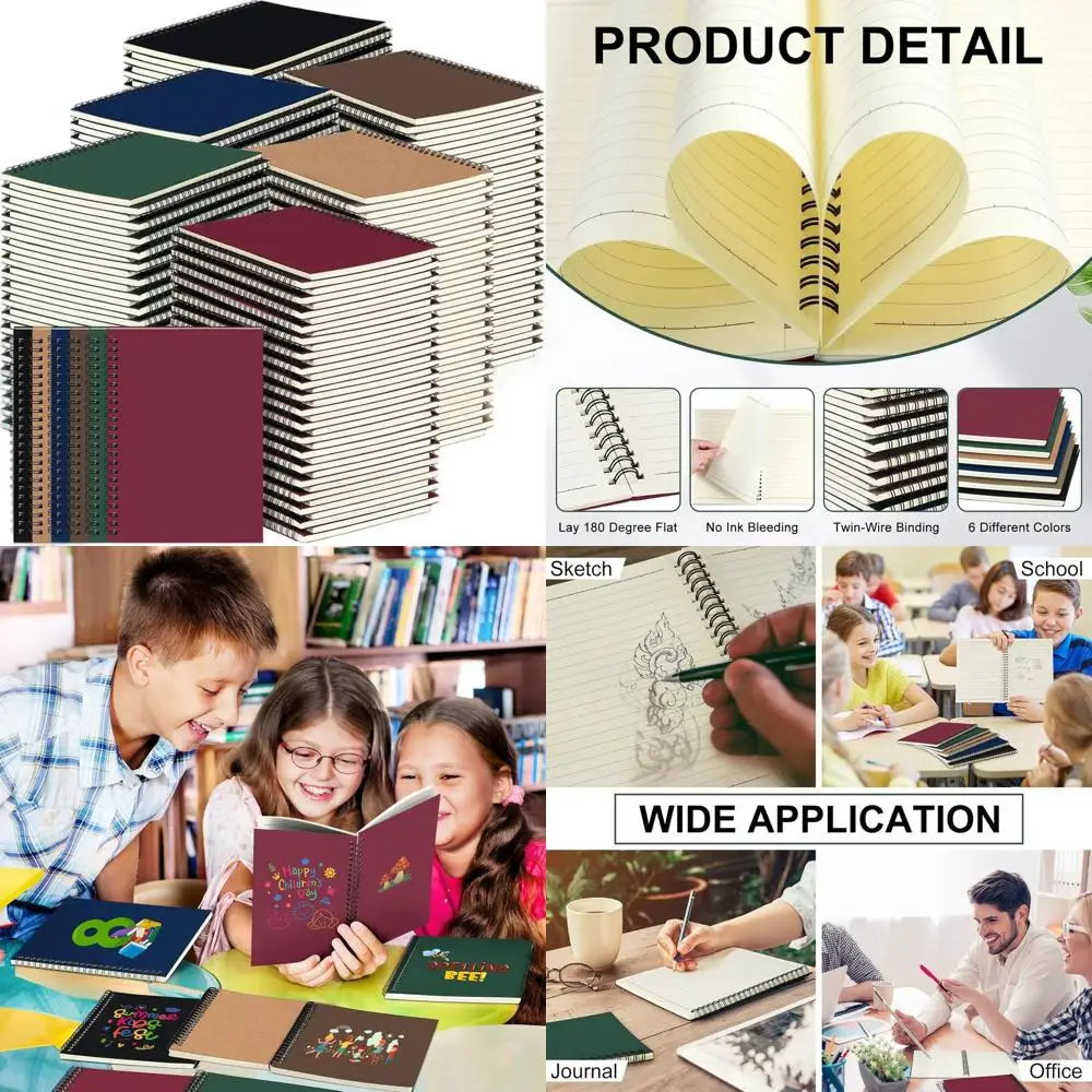 

Блокноты A5 в линейку на спирали, 72 штуки, 8,3 x 5,5 дюймов, линованная бумага для школы и офиса