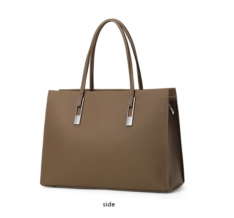 Multi-Pocket-Tasche aus Rindsleder mit großem Fassungsvermögen, minimalistische Damen-Umhängetasche mit Litschi-Textur für Büro, Arbeit, Reisen – Detail 8