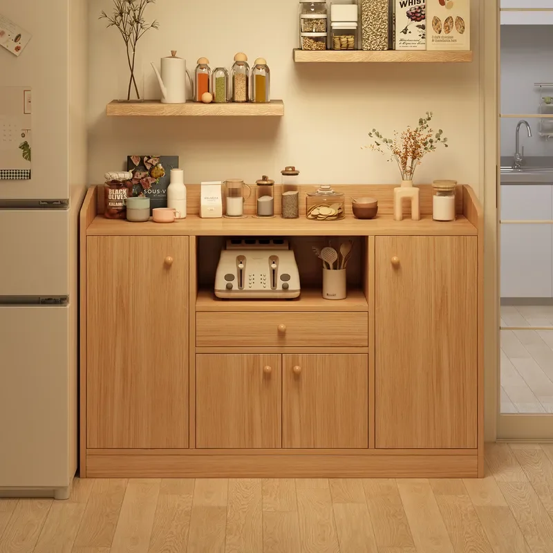 for Solid Wood Dining Side Cabinet Integrated Storage Against Wall Kitchen Floor Tea Cabinet Living Room Small Sideboard
