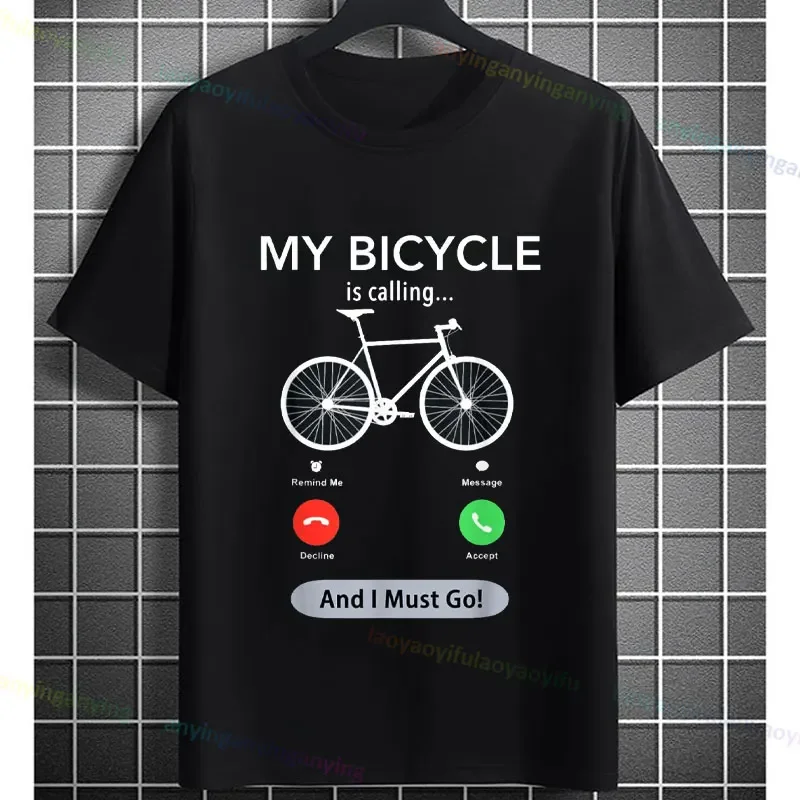 My Bicycle Is Calling Funny Cycling T-shirt Slogan Graphic Design Tee Casual Short-sleev Pure Cotton Sport Tshirt