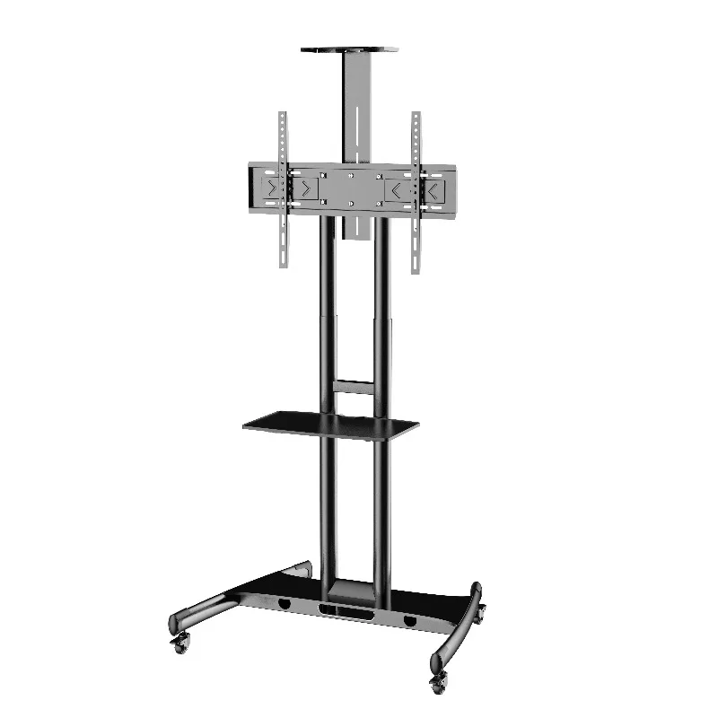 Mobile Floor TV Stand and Cart with Lockable Caster Support, Height Up to 165 Lbs, Adjustable Portable Light Emitting