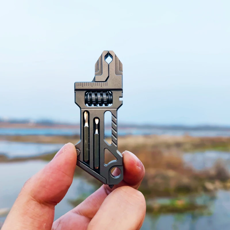 

EDC Pocket Tool Titanium Alloy Multi-Function Wrench Screwdriver Bottle Opener Tool Bit Box Cutter Camping Travel Accessories