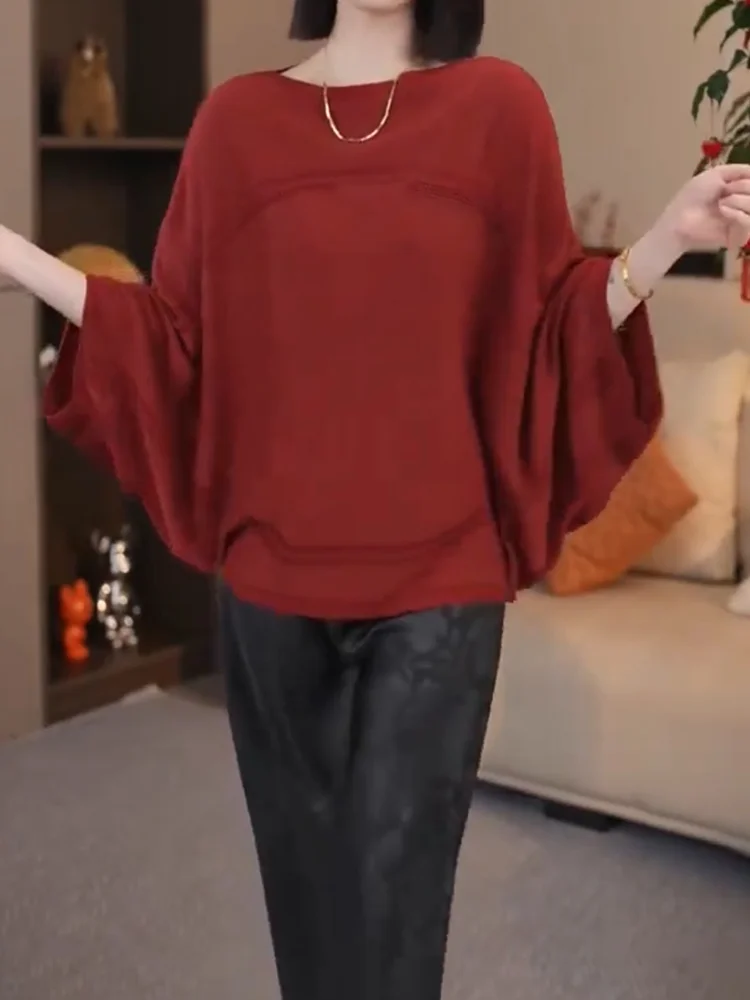 

Faionable Knitted Long Sve Batwing Top plus Size Slimming Summer New Arrival High End Laidba Sle Women's Clothing