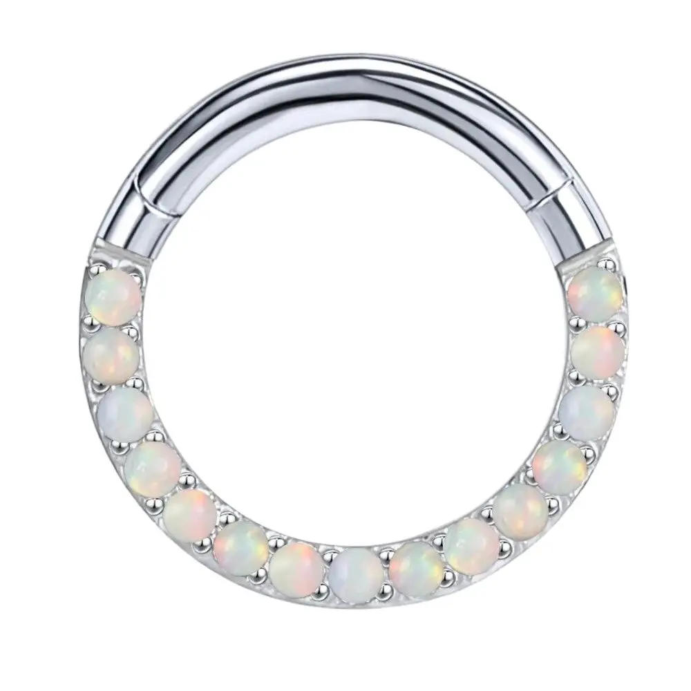 New Titanium 8-10mm Opal Hinged Segment Clicker Ear Cartilage Earrings Helix Lip Piercing Body Jewelry Septum Piercing Nose Ring