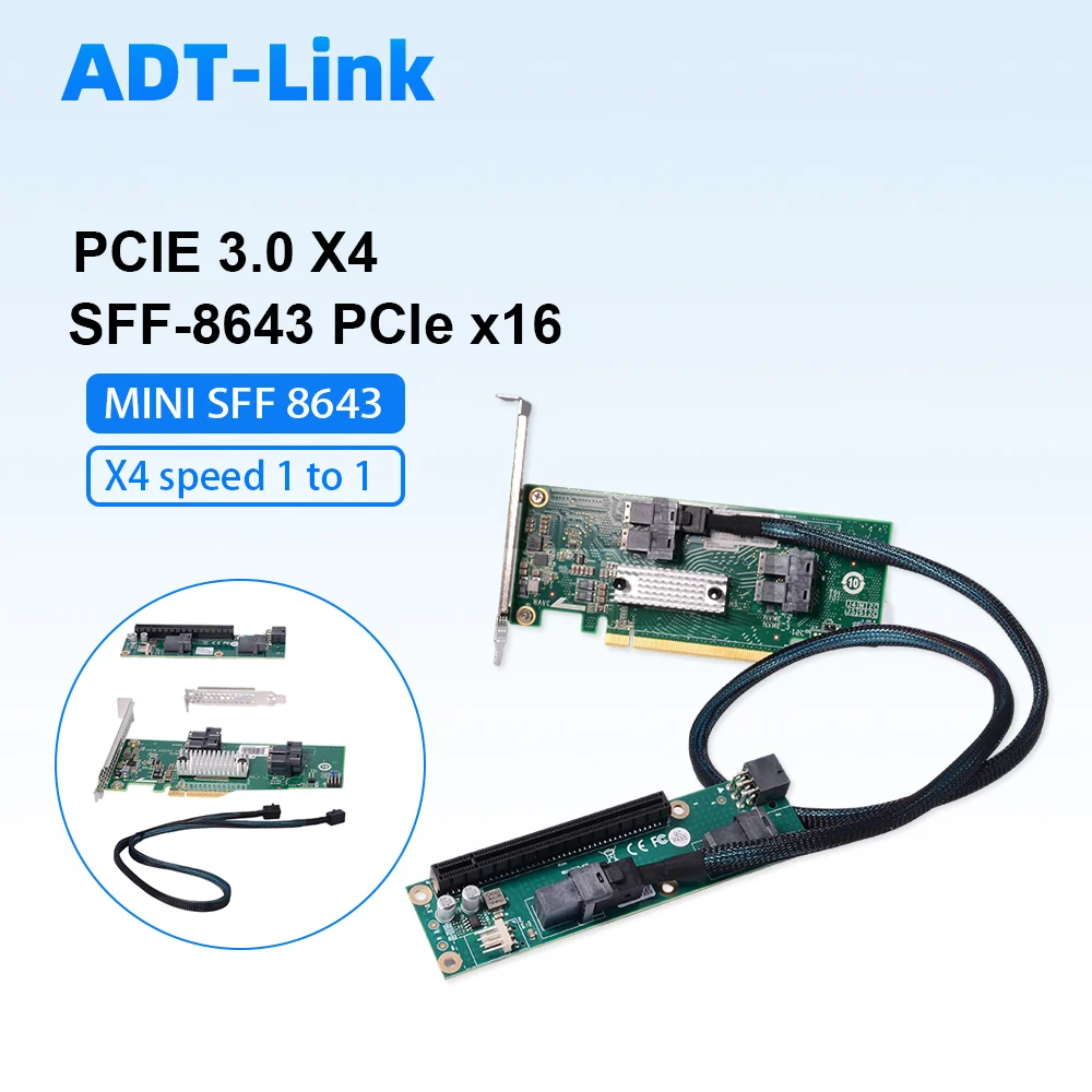 

Кабель-удлинитель ADT-Link PCIe 3.0 X4 8643 Array Card SFF-8643 X16 Baseplate MINI SAS Riser для внешнего расширения игровых видеокарт eGPU