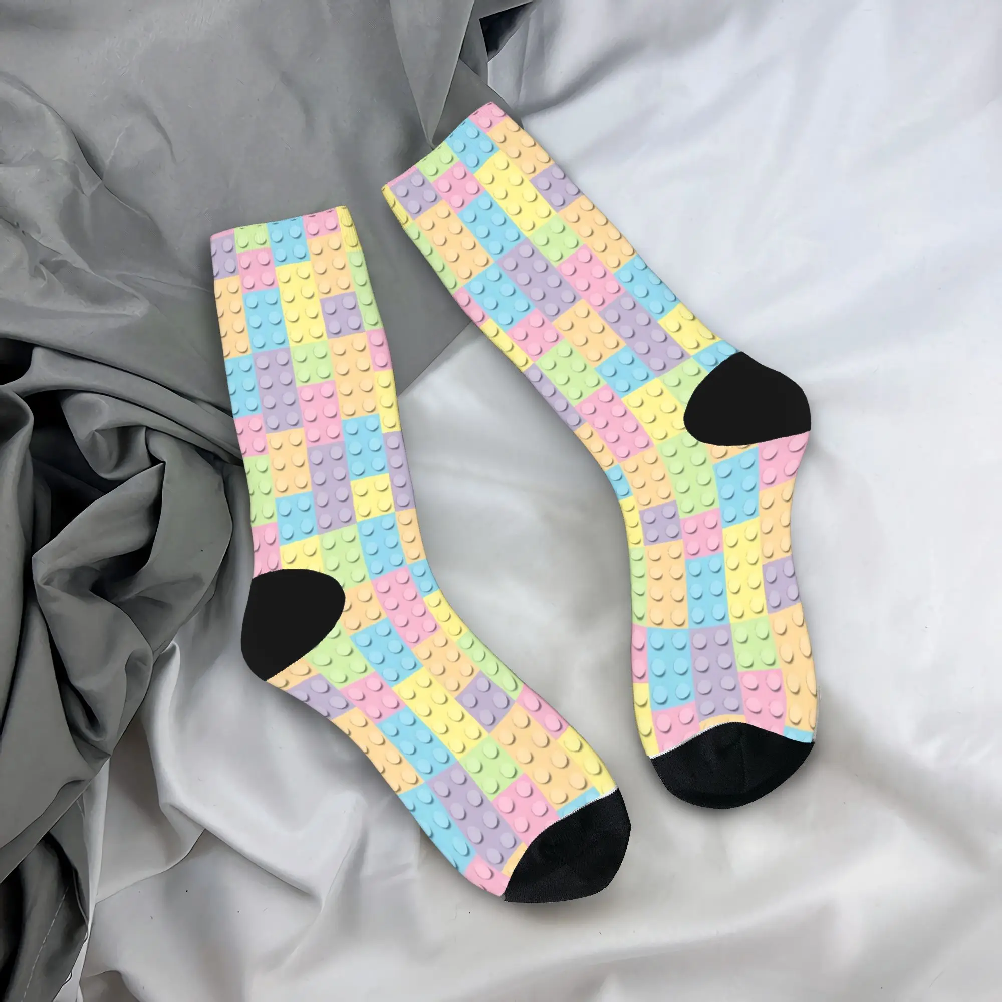 Soft Pastel Building Blocks Pattern Socks Autumn  Stockings Kawaii Men's Soft Socks Graphic Outdoor Anti Bacterial Socks