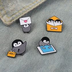 Penguin Envelope Couple Penguin Enamel Pin Wholesale Children's Animal Brooch Lapel Badge Cartoon Book Jewelry Gift for Friends