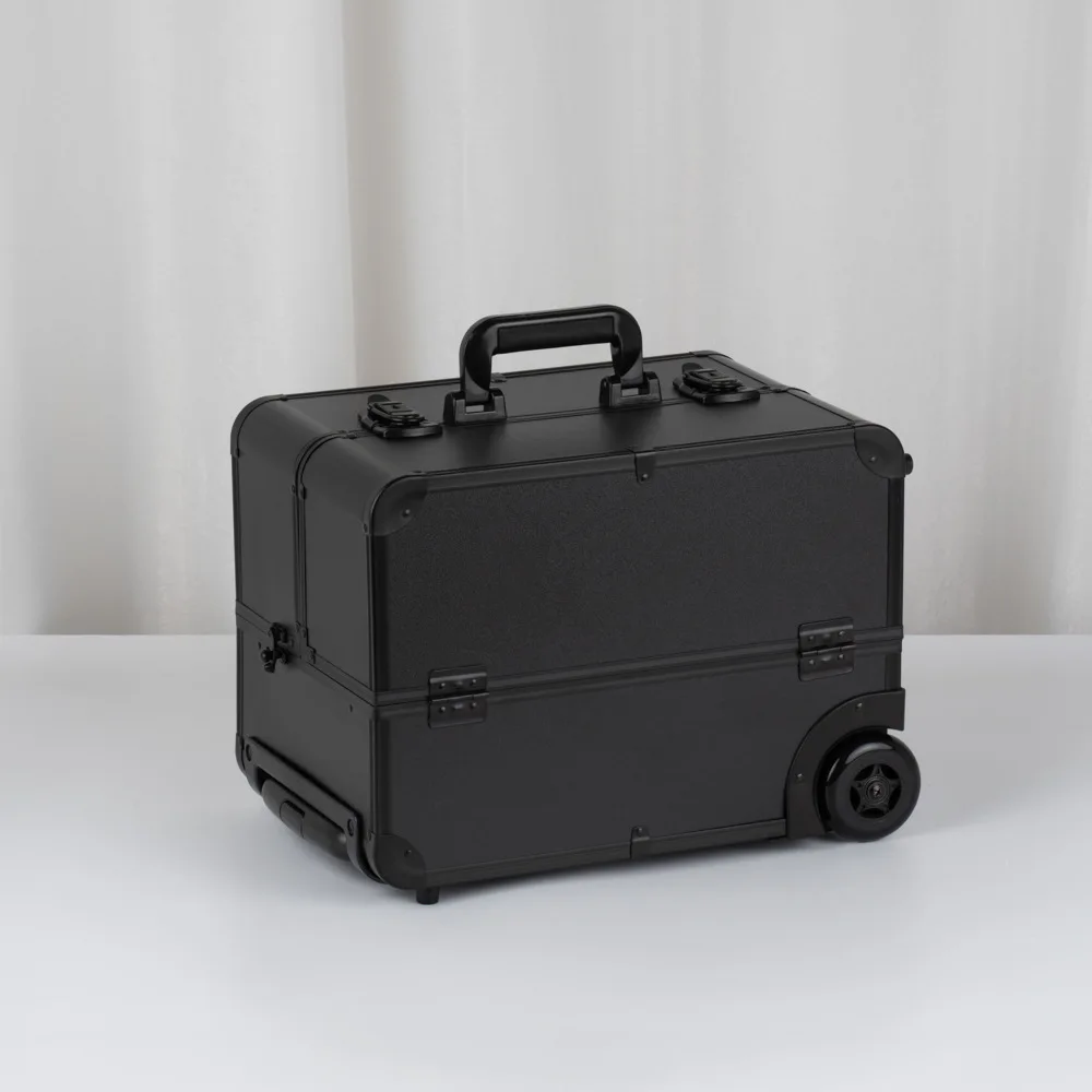 Professional Trolley Makeup Box Double Wheels Embroidery Cosmetic Case Black Tattoo Manicure Portable Large Capacity