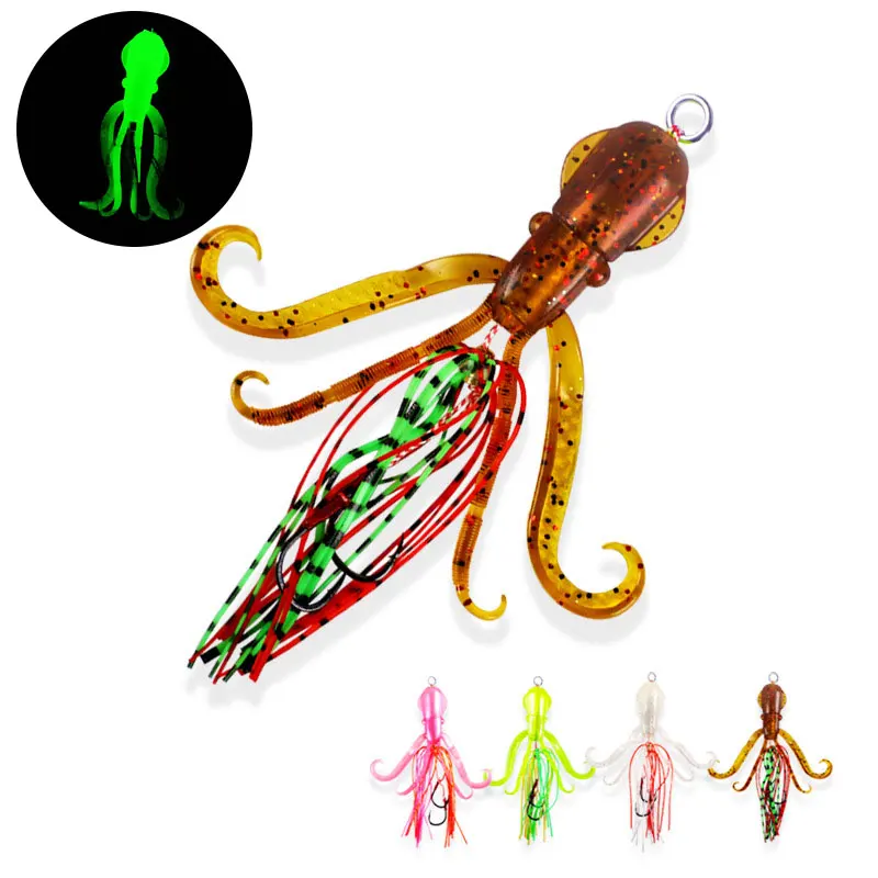 

AS 1pairs Barbed Hook Double Hooks Glow Octopus Soft Squid Skirts Lure Fishing Hooks Jig Metal Bait Pesca Assist Hook Tackle