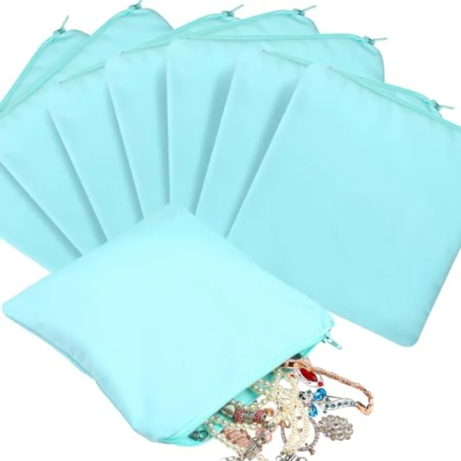 

8 шт. серебряных мешочков на молнии для хранения украшений, предотвращающих потускнение, в цвете озерно-голубой, 18 x 18 дюймов
