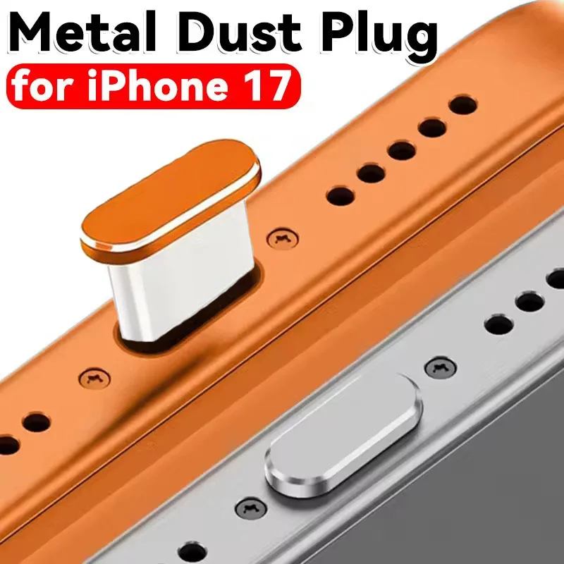 Bouchon anti-poussière en métal pour iPhone 17 Pro Orange, bouchons anti-poussière USB Type C, capuchons de protection pour port de chargeur, protections anti-poussière pour iPhone 17 Pro Max