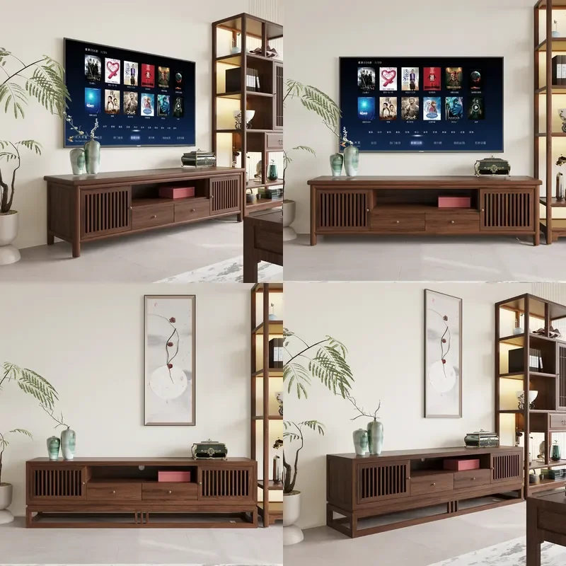 For Solid Wood TV Cabinet New Chinese Style Low Floor Console Simple Storage Locker for Living Room Home Furniture Hotel