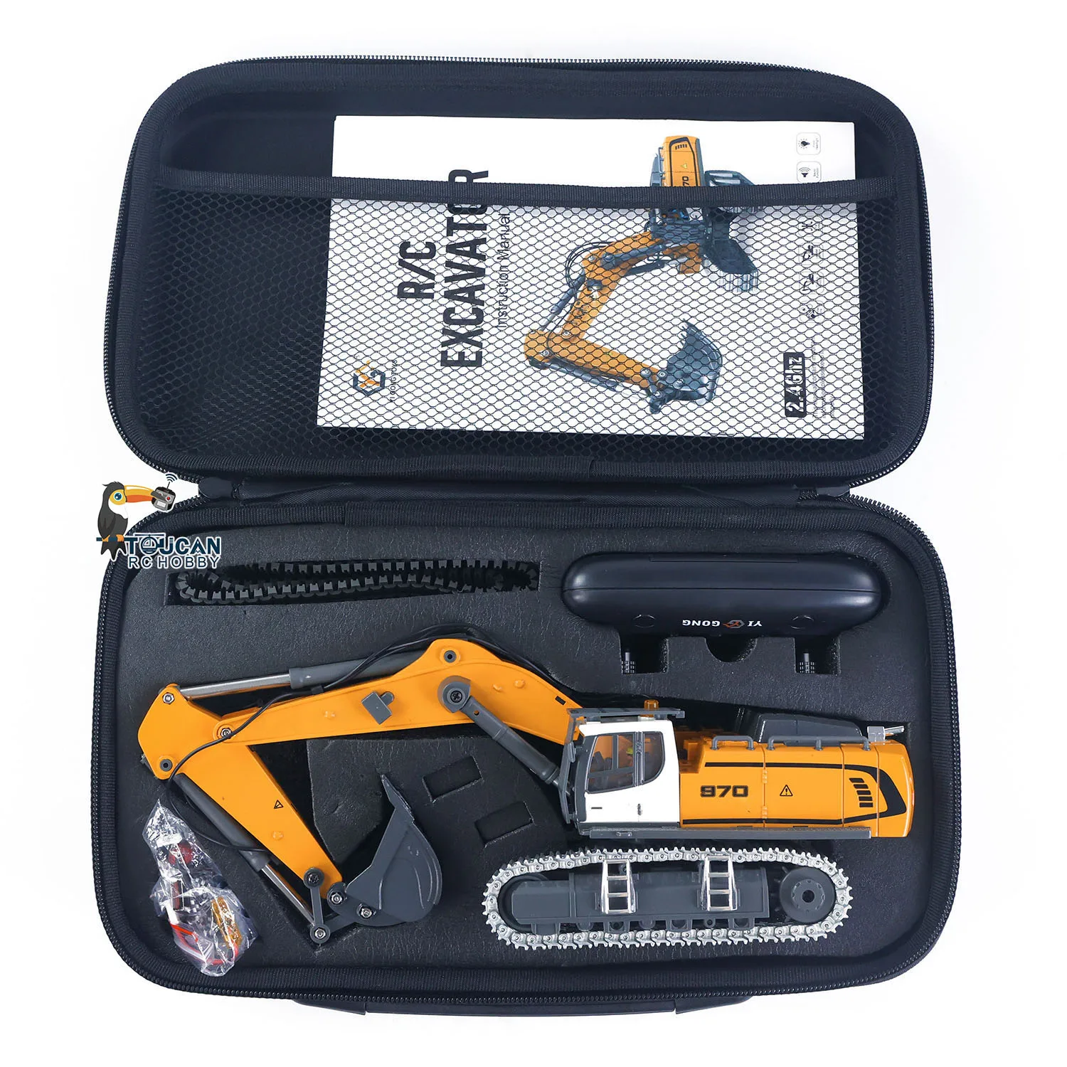 1/50 RC Escavatore K970 Veicolo di Ingegneria Telecomando Sollevamento Elettrico Scavatore Secchio di Metallo Tracce Suono Luminoso RTR Batteria