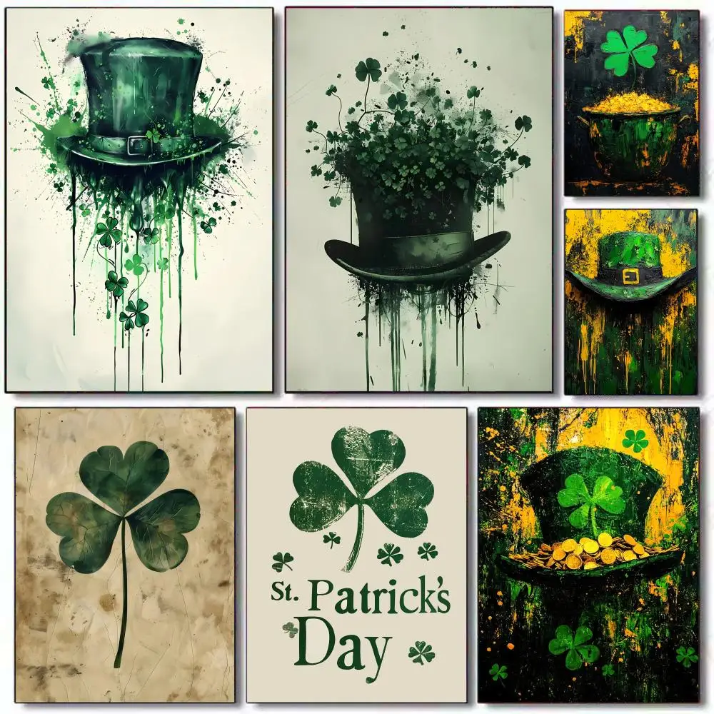 Hat St Patricks Day Clover Poster Holiday Gifts Decoration Designed For Home Restaurant Office Space Wall Art