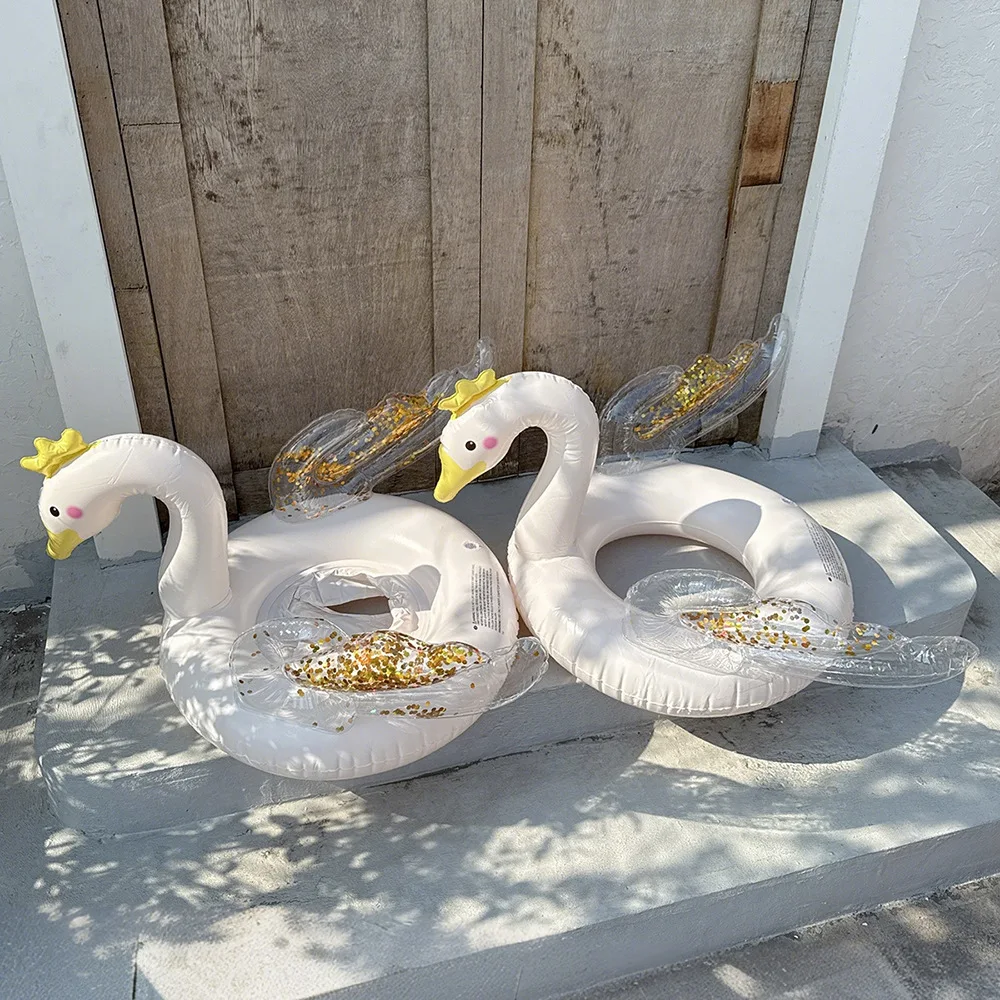 Flotador de Cisne Viral INS Verano 2026 de PVC Engrosado con Asa y Lentejuelas, Flotador Axilar para Padres e Hijos para Juegos Acuáticos en Piscina para Niños