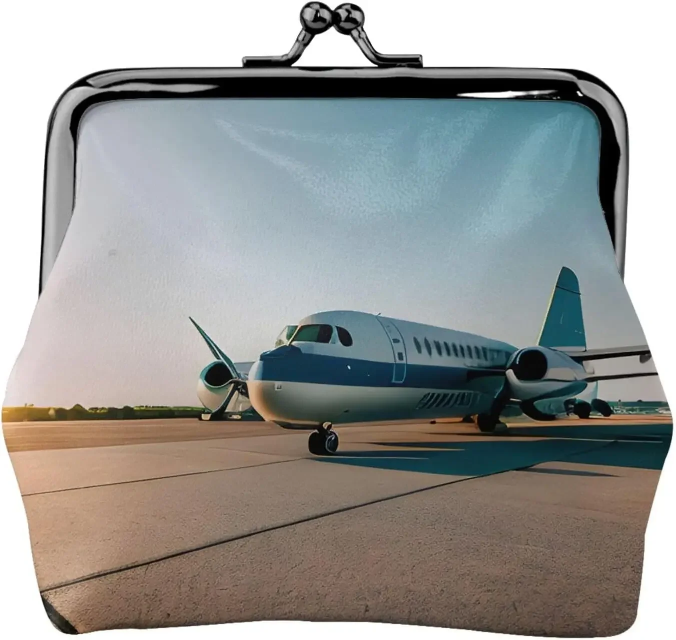 ארנק עור לנשים עם הדפס מטוסים, ארנק מיני, תיק קטן למפתחות, כרטיסים, שפתון