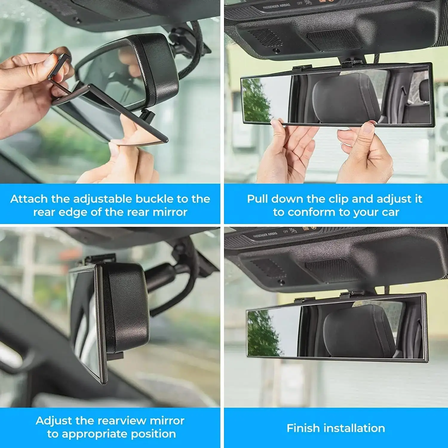 Clip-On Panorama-Rückspiegel, Weitwinkel-Autorückspiegel zur Beseitigung von Toten Winkeln, Universelles Auto-Innenausstattungszubehör – Detail 3