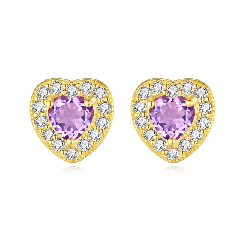 Real 925 Sterling Silver Stud Earrings for Women Gift Natural Garnet Topaz Peridot Citrine Amethyst Genuine Elegant Fine Jewelry