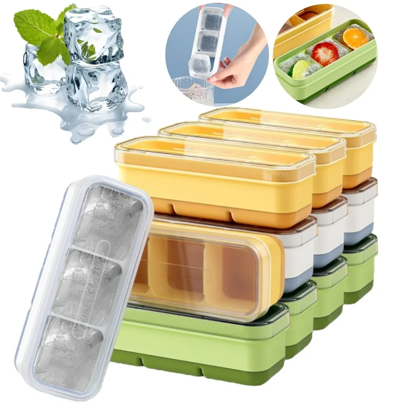 

3 Grid Food Grade Ice Tray Home with Lid DIY Ice Cube Mold Square Shape Ice Cream Maker Kitchen Bar Accessories