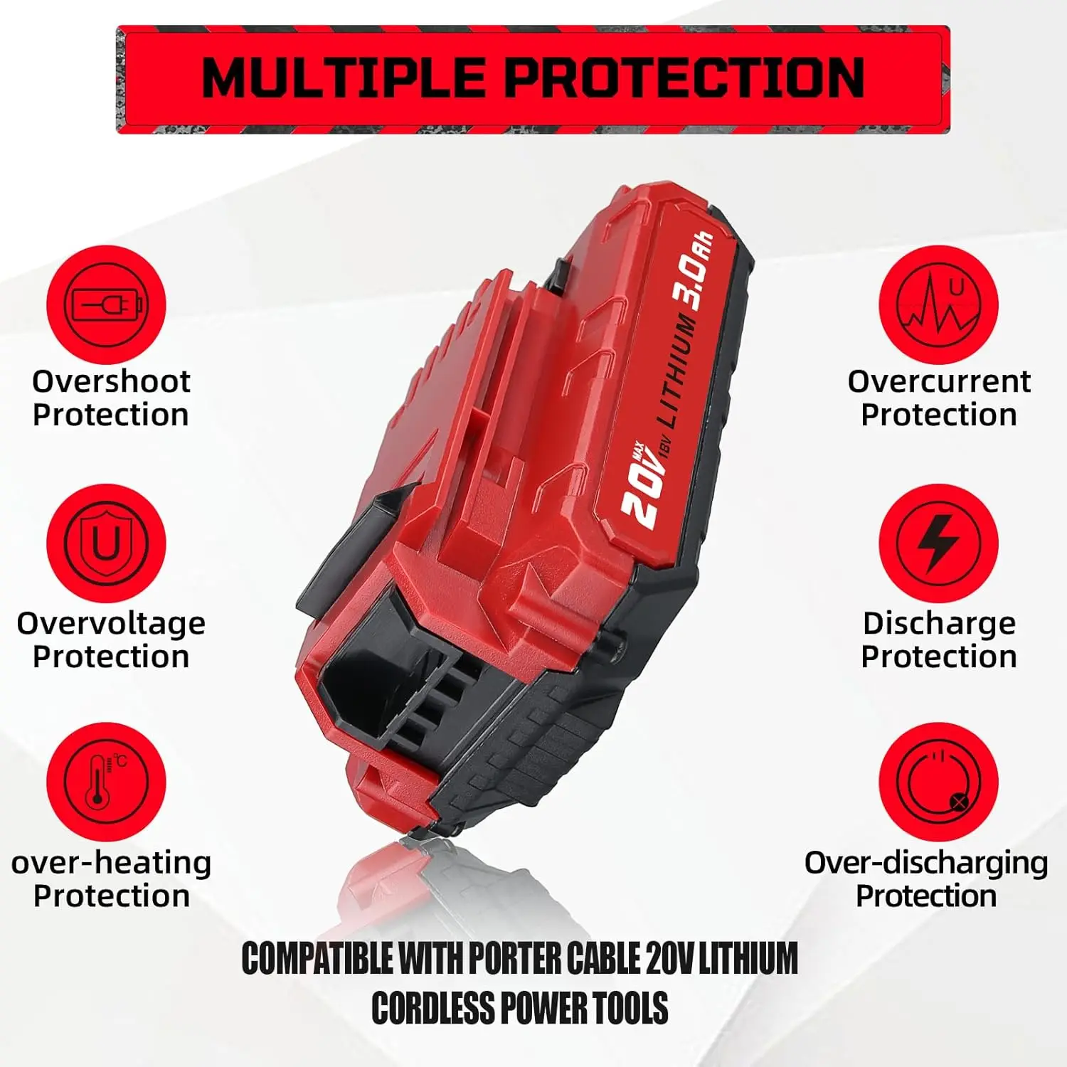 แบตเตอรี่ลิเธียมไอออน 3.0Ah 20V จำนวน 1/2/4 ก้อน รุ่น PCC680L ใช้แทนแบตเตอรี่เครื่องมือ Porter Cable 20V รุ่น PCC681L PCC682L PCC660 PCC683L PCC685L