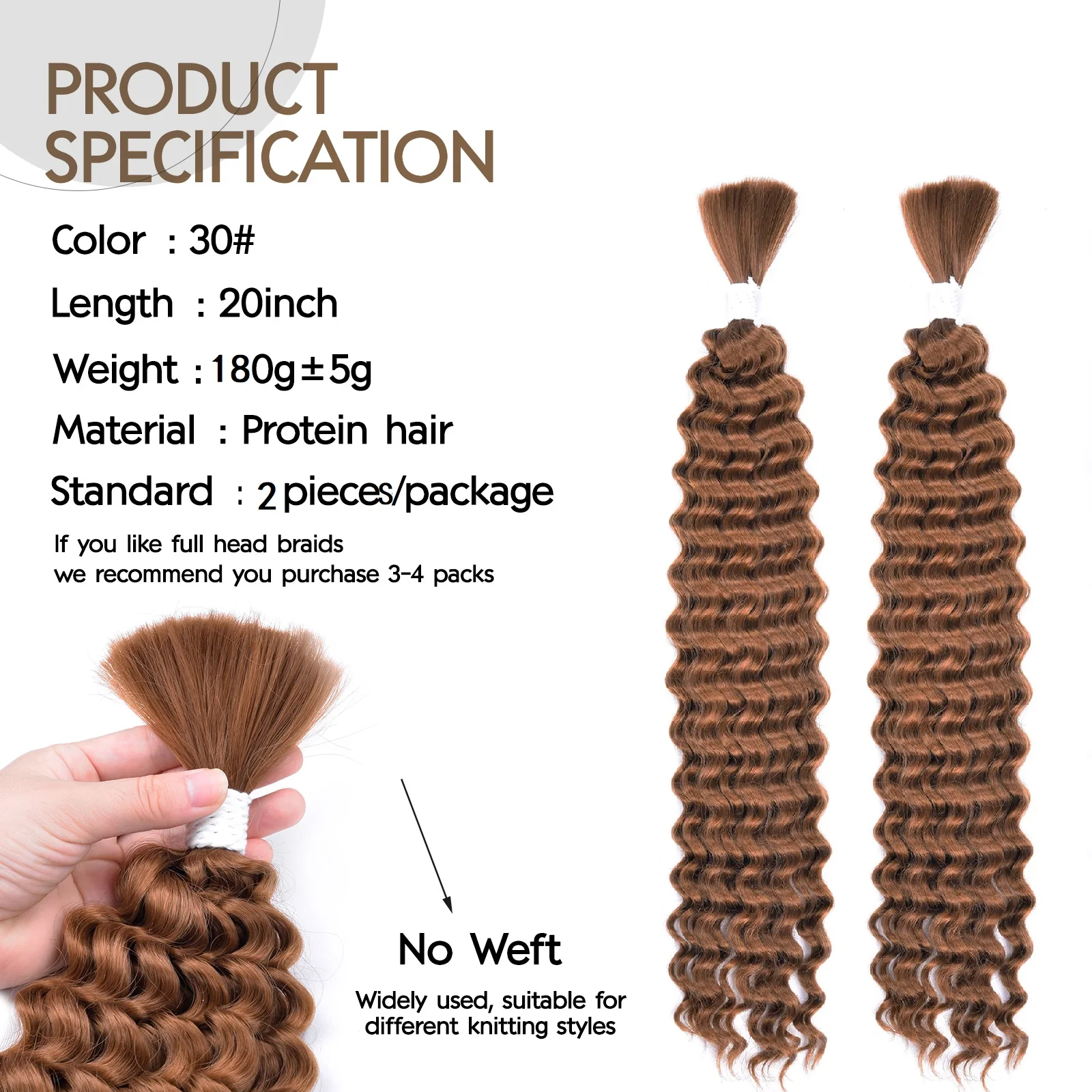 20 "cabelo sintético de onda profunda em massa para trança extensão de cabelo sem trama onda profunda para mulheres cabelo de proteína sintética de alta qualidade