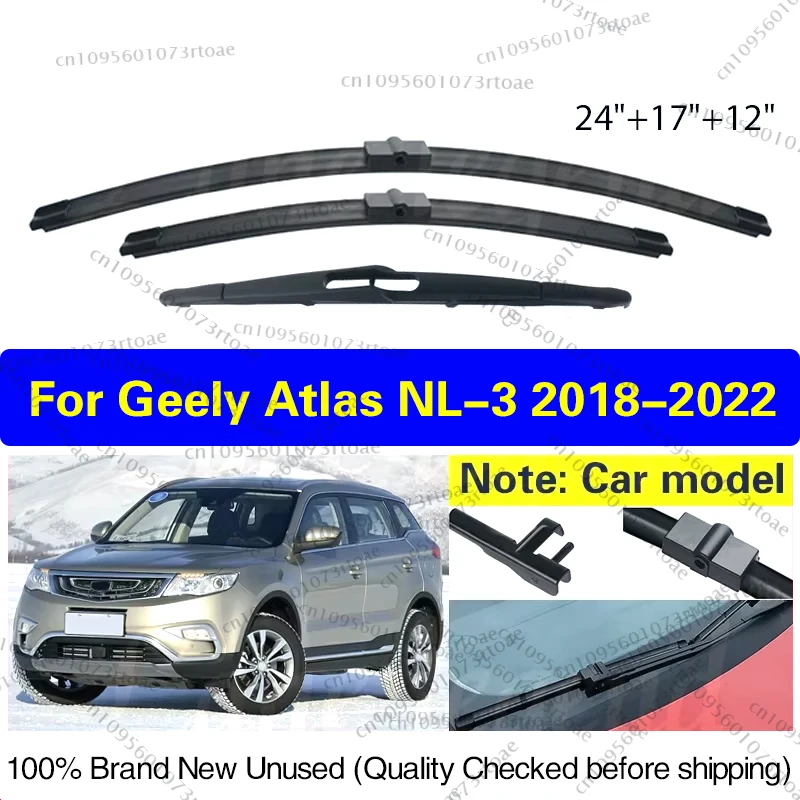 

For Geely Atlas NL-3 2018 - 2022 Car Front Rear Wiper Blades Windshield Wipers Windscreen Window Car Accessories 24"+17"+12"