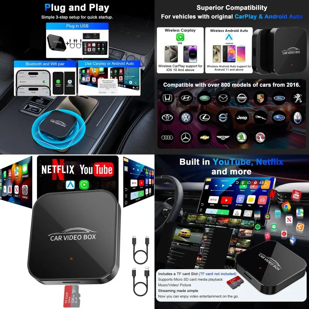 

Беспроводной адаптер Carplay и Android Auto Встроенный Netflix YouTube, 3-в-1 Car Play Ai Box Преобразование подключения к беспроводному CarPlay, Upgra