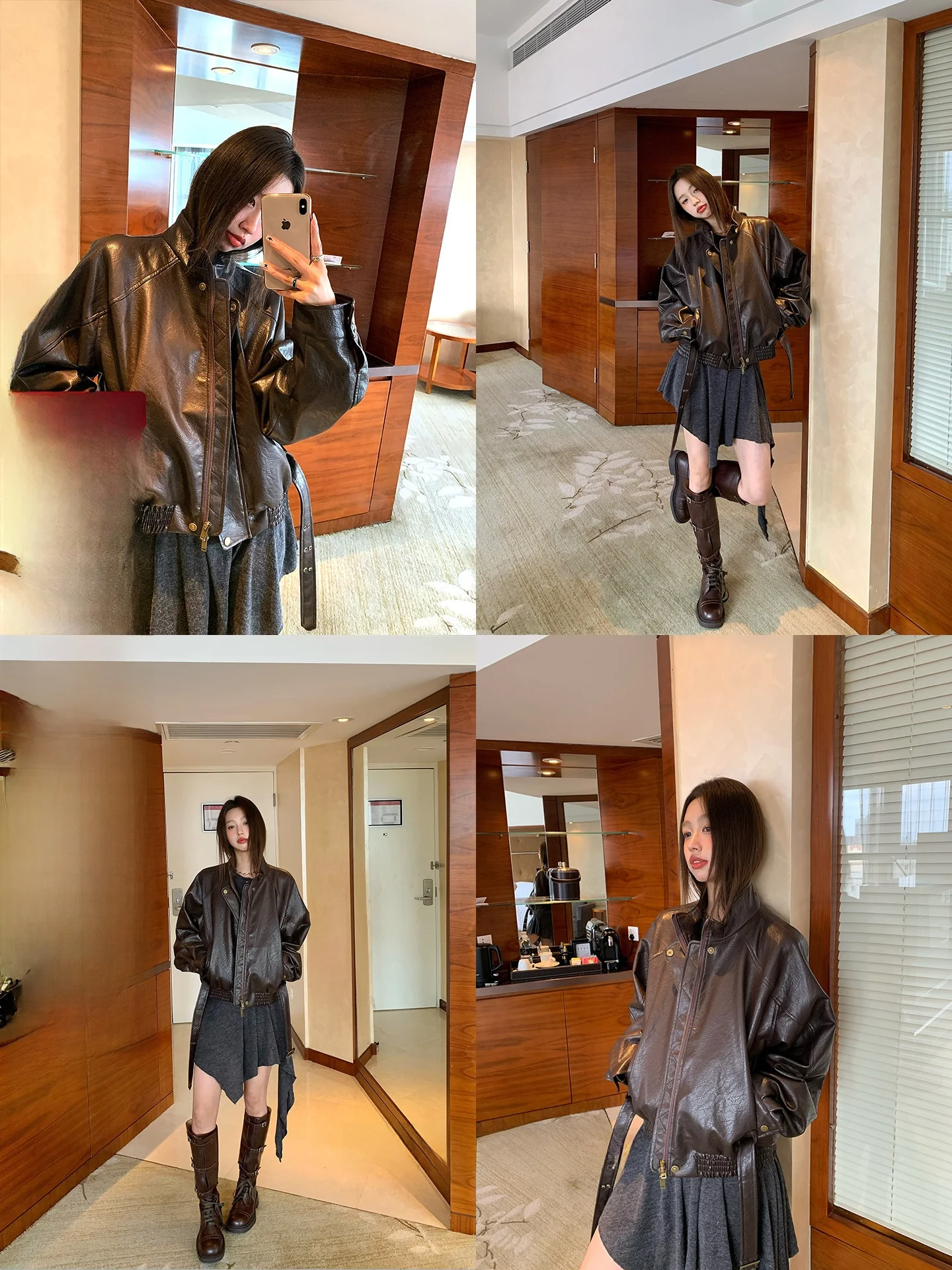 

Casual ort Leather Jaet Women's Stand Collar Long Sve PU Leather Coat Autumn New Sle Commute Sle Faionable Youth